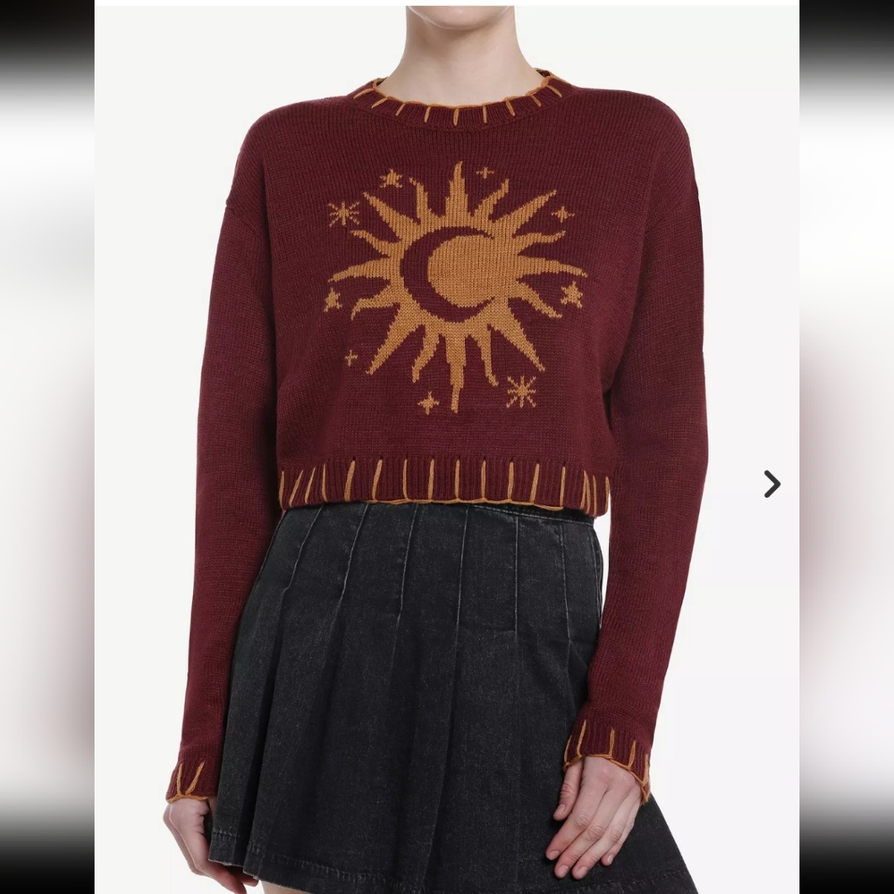 COSMIC AURA BRAND GOLD SUN AND MOON CROPPED SWEATER size XL